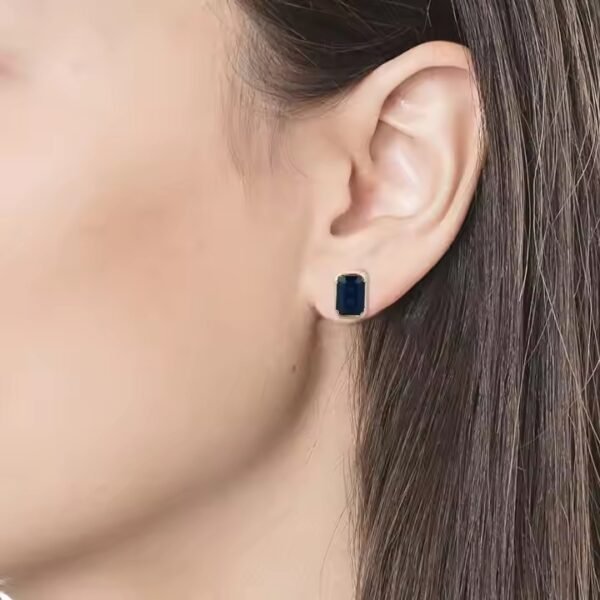 Trending 14K Solid Yellow Gold Natural Octagon Blue Sapphire Solitaire Stud Earrings for Anniversaries Parties Gifts Fine