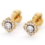 Unique Floral Lab Diamonds Dainty Stud Earrings 18K Yellow Gold