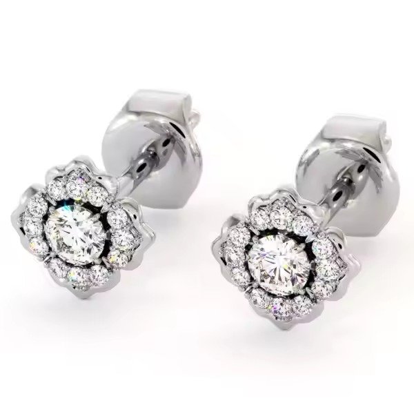 Unique Floral Lab Diamonds Dainty Stud Earrings 18K Yellow Gold