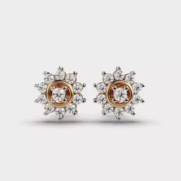 Charming Diamond Stud Earrings with White and Rose Gold Floral Design for Party Occasions