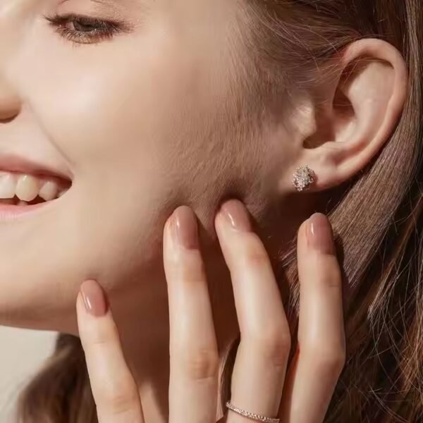 Elegant Oval Cut Moissanite Diamond Halo Stud Back Earrings for Women Unique Stud Back Design