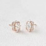 Elegant Oval Cut Moissanite Diamond Halo Stud Back Earrings for Women Unique Stud Back Design