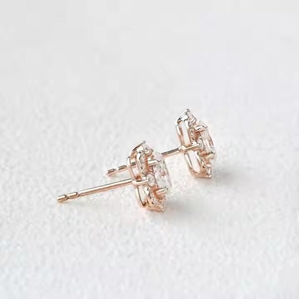 Elegant Oval Cut Moissanite Diamond Halo Stud Back Earrings for Women Unique Stud Back Design