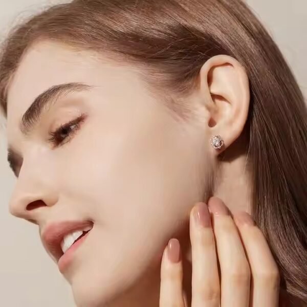 Elegant Oval Cut Moissanite Diamond Halo Stud Back Earrings for Women Unique Stud Back Design