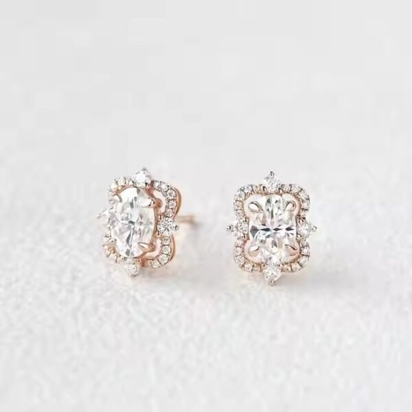 Elegant Oval Cut Moissanite Diamond Halo Stud Back Earrings for Women Unique Stud Back Design
