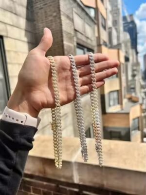 Monaco Cuban Chain With Moissanite Diamond 8.5MM 925 Sterling Silver Unisex Sizes 16 to 28 inch Silver Cuban Manufacturer India