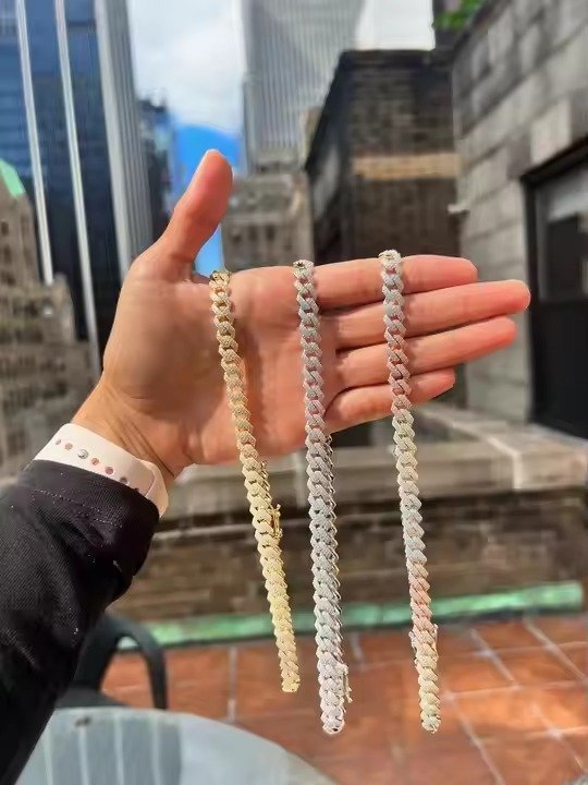 Monaco Cuban Chain With Moissanite Diamond 8.5MM 925 Sterling Silver Unisex Sizes 16 to 28 inch Silver Cuban Manufacturer India