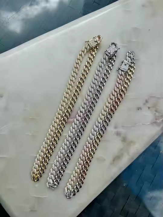 Monaco Cuban Chain With Moissanite Diamond 8.5MM 925 Sterling Silver Unisex Sizes 16 to 28 inch Silver Cuban Manufacturer India