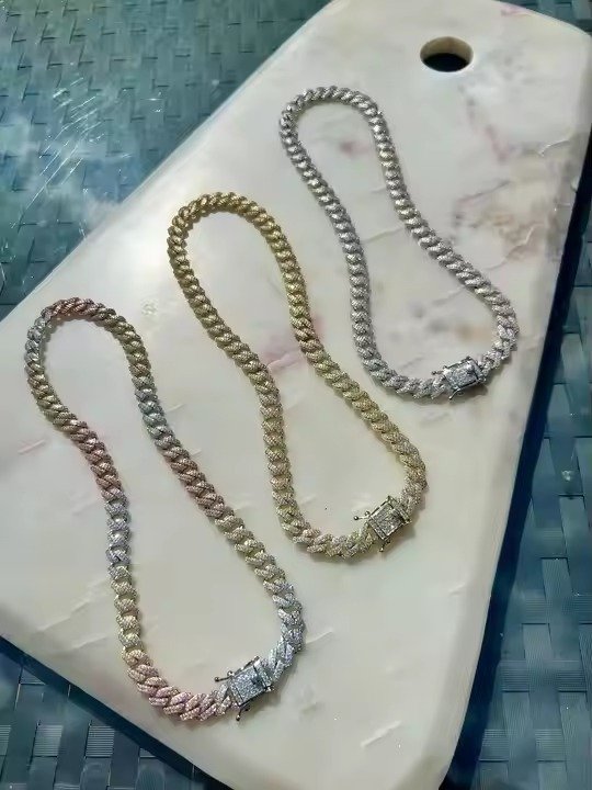 Monaco Cuban Chain With Moissanite Diamond 8.5MM 925 Sterling Silver Unisex Sizes 16 to 28 inch Silver Cuban Manufacturer India