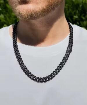 12mm VVS Black Moissanite 925 Silver Cuban link chains & bracelets, Moissanite Diamond Cuban link bracelet, Hip Hop Jewelry