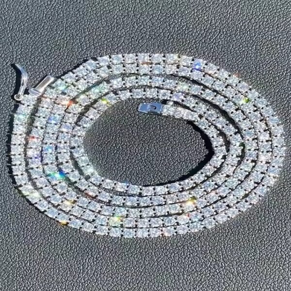 Men's Women's 2mm Solid 925 Sterling Silver Micro Tennis Chain Iced out Diamond Necklace with Gold Rose Gold Rhodium Finish