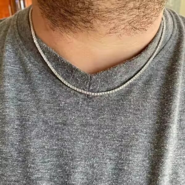 Men's Women's 2mm Solid 925 Sterling Silver Micro Tennis Chain Iced out Diamond Necklace with Gold Rose Gold Rhodium Finish