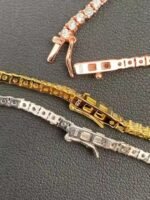 Men's Women's 2mm Solid 925 Sterling Silver Micro Tennis Chain Iced out Diamond Necklace with Gold Rose Gold Rhodium Finish