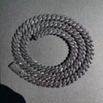 MOISSANITE 925 Sterling Silver Cuban Link Chain Necklace 8mm-12mm Strand 16"-30" Lengths Black Rhodium over Prong Cuban Link