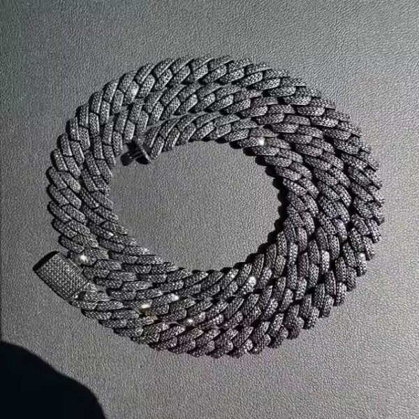 MOISSANITE 925 Sterling Silver Cuban Link Chain Necklace 8mm-12mm Strand 16"-30" Lengths Black Rhodium over Prong Cuban Link