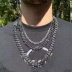 MOISSANITE 925 Sterling Silver Cuban Link Chain Necklace 8mm-12mm Strand 16"-30" Lengths Black Rhodium over Prong Cuban Link