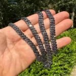 MOISSANITE 925 Sterling Silver Cuban Link Chain Necklace 8mm-12mm Strand 16"-30" Lengths Black Rhodium over Prong Cuban Link