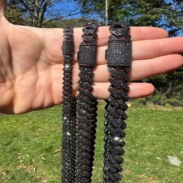 MOISSANITE 925 Sterling Silver Cuban Link Chain Necklace 8mm-12mm Strand 16"-30" Lengths Black Rhodium over Prong Cuban Link