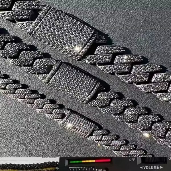 MOISSANITE 925 Sterling Silver Cuban Link Chain Necklace 8mm-12mm Strand 16"-30" Lengths Black Rhodium over Prong Cuban Link