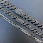 MOISSANITE 925 Sterling Silver Cuban Link Chain Necklace 8mm-12mm Strand 16"-30" Lengths Black Rhodium over Prong Cuban Link