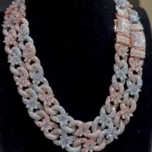 Flower Moissanite Diamond Cuban Chain 925 Sterling Silver Hip Hop Link Chain for Men Party Wear Birthday Gift Necklace