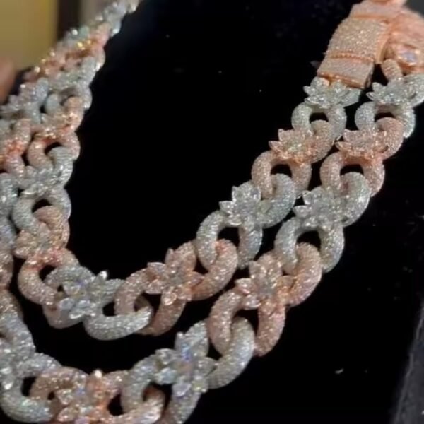 Flower Moissanite Diamond Cuban Chain 925 Sterling Silver Hip Hop Link Chain for Men Party Wear Birthday Gift Necklace