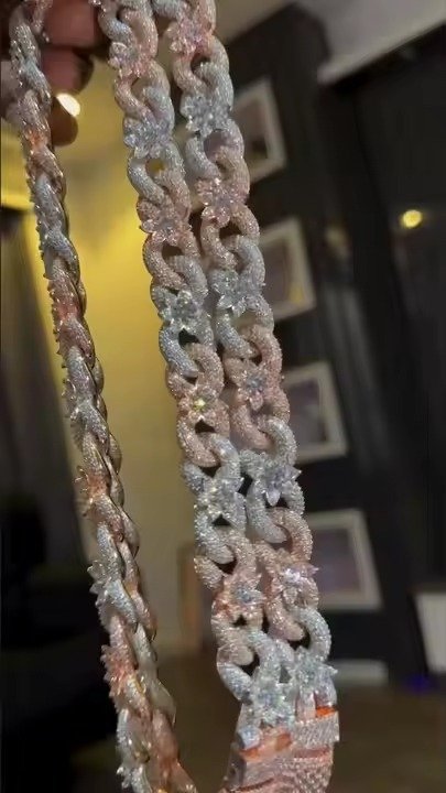 Flower Moissanite Diamond Cuban Chain 925 Sterling Silver Hip Hop Link Chain for Men Party Wear Birthday Gift Necklace