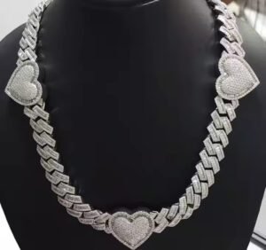 925 Silver Iced Out Heart Cuban Link Chain with Shinny Moissanite Diamond Perfect Birthday Gift for Necklaces