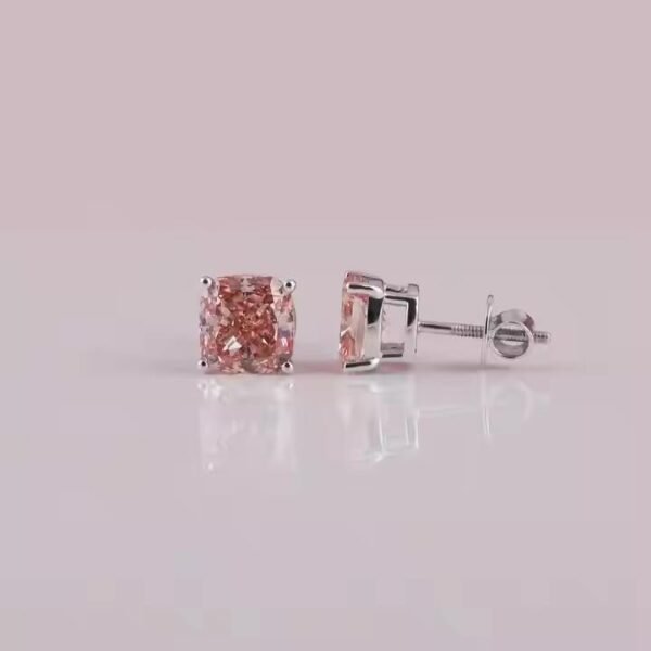 Best Price Luxury Hip Hop 14KT Solid Gold Stud Earrings with Back Screw Pink Cushion Cut Lab Grown Diamond Elegant Jewelry