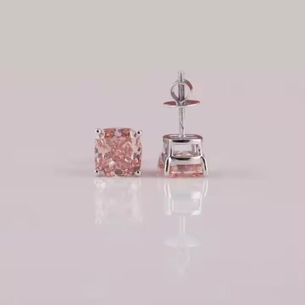 Best Price Luxury Hip Hop 14KT Solid Gold Stud Earrings with Back Screw Pink Cushion Cut Lab Grown Diamond Elegant Jewelry