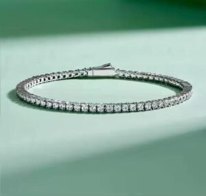 Top Quality Tennis Bracelet, Diamond Bracelet, Bridal, Linked with VVS Silver Plated 18k White Gold Chain. Gift for Her